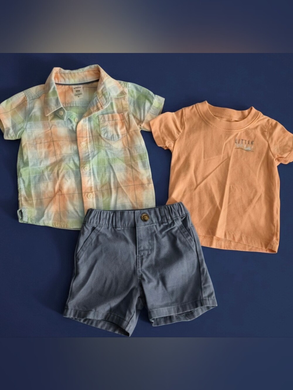 Carter's Summer 3-Pc Outfit Set Plaid Button Down, T-Shirt, & Shorts 9Months